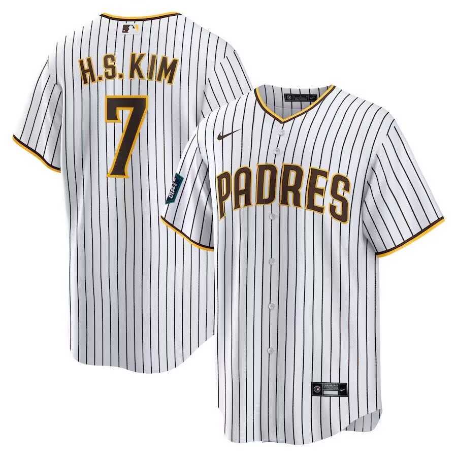 Mens San Diego Padres #7 Ha Seong Kim White Stitched MLB Cool Base Nike White Jersey